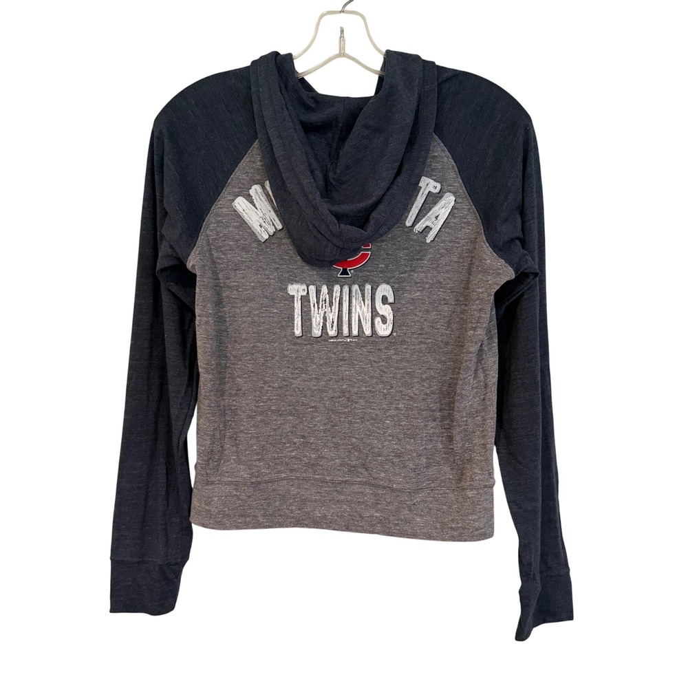Majestic MLB Minnesota Twins Cropped Hoodie Sweatshirt‎ Women's Medium Gray Navy - Picture 14 of 15
